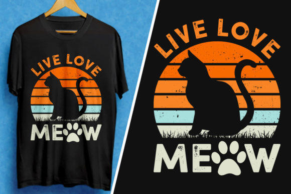 Live Love Meow-Vintage Retro Cat T-Shirt