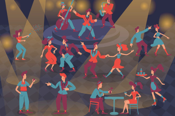 Retro People Flat Color Vector Faceless