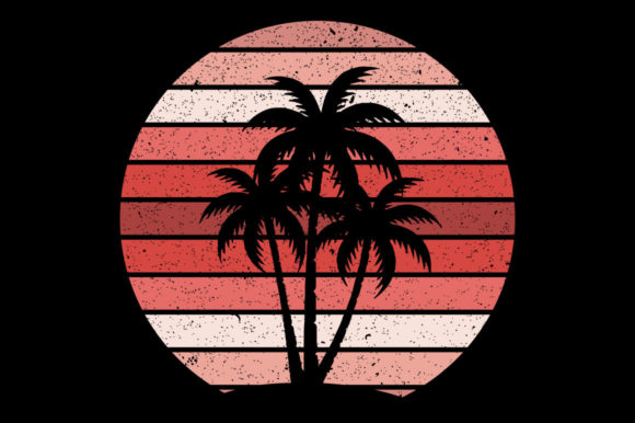Retro Vintage Sunset Palm Tree Beach