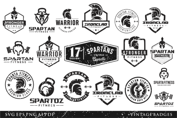 Set of Spartan Logo Silhouette Retro