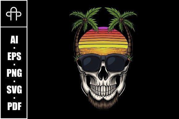 Skull Sea Retro Vector Illustration